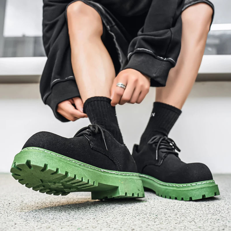 STRONGSHEN Men Platform Casual Shoes Denim Work Shoes Lace-up High Quality Derby Shoes Fashion Business Comfortable Shoes