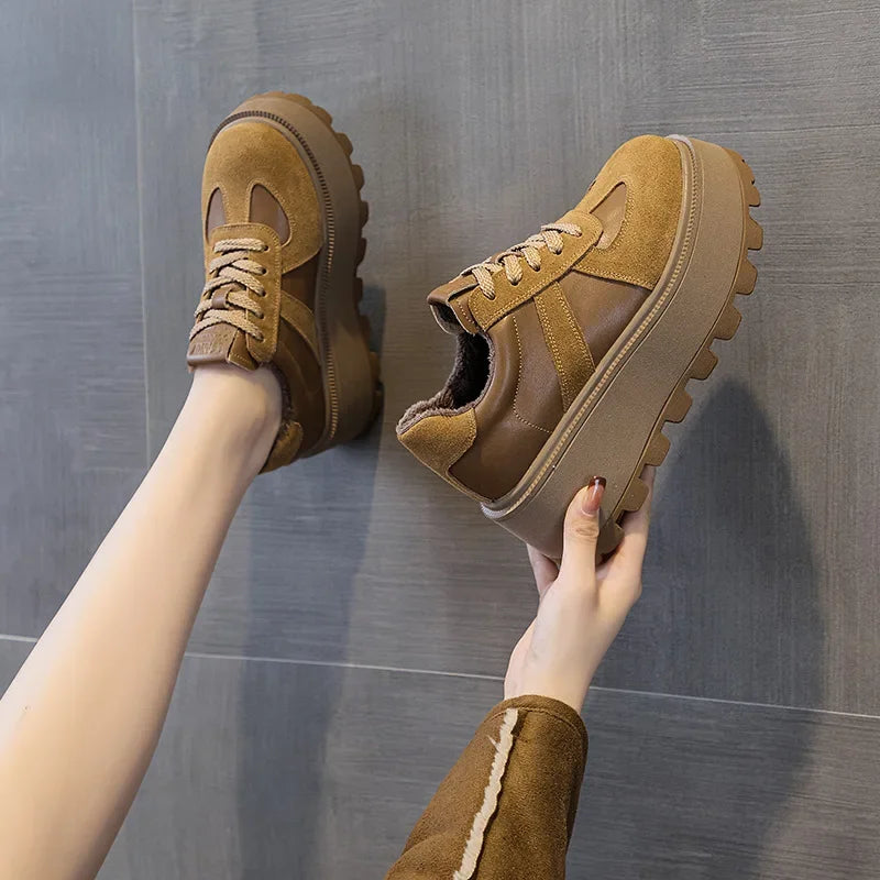 Fujin 8.5cm Women Luxury Microfiber Genuine Leather Platform Wedge Pumps Comfy Ankle Booties Spring Autumn Ankle Boots Shoes