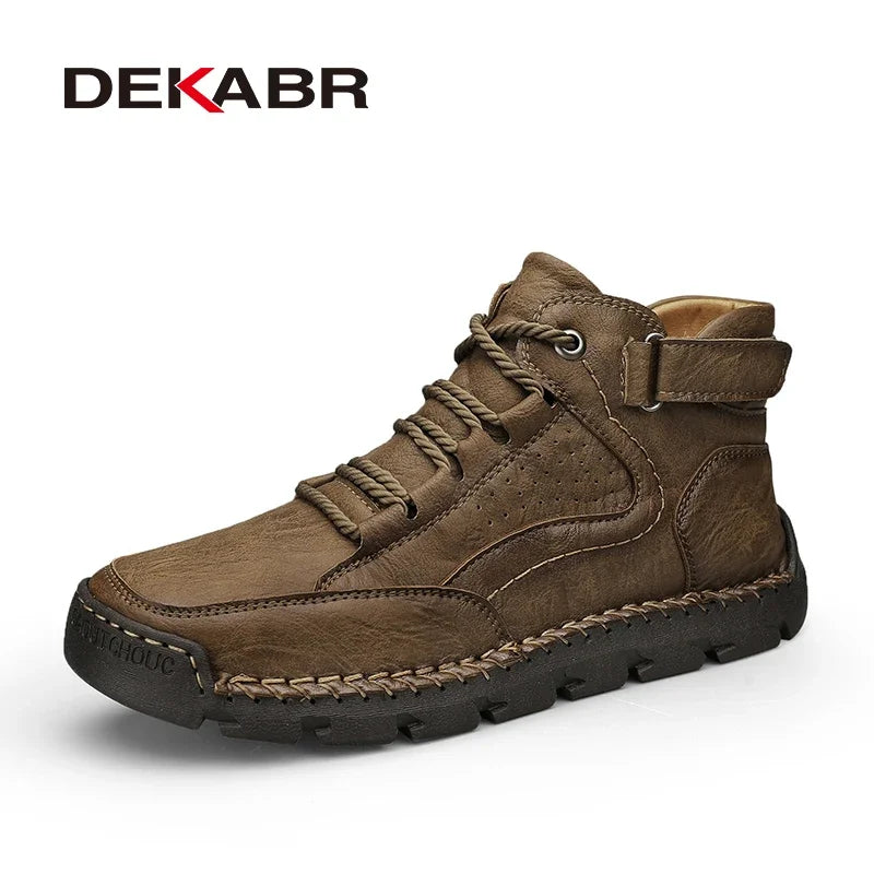 DEKABR PU Leather Men Boots Winter Warm Outdoor Comfortable Boots Handmade Ankle Boots Business Boots Big Size 38-48