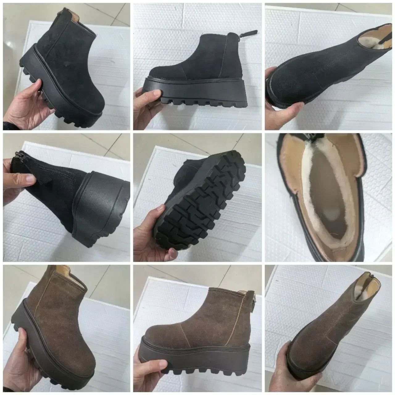 Fujin 7cm Suede Cow Genuine Leather Snow Boots Women Ankle Booties Platform Wedge Winter Plush Chelsea Boots Shoes for Women