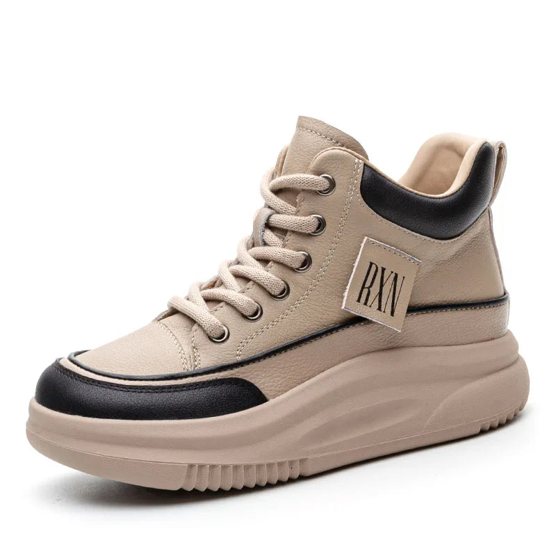 DRKANOL 2025 Women Chunky Platform Ankle Boots Mixed Colors Genuine Cow Leather Lace-Up Thick Soled Wedges Heel Cotton Boots