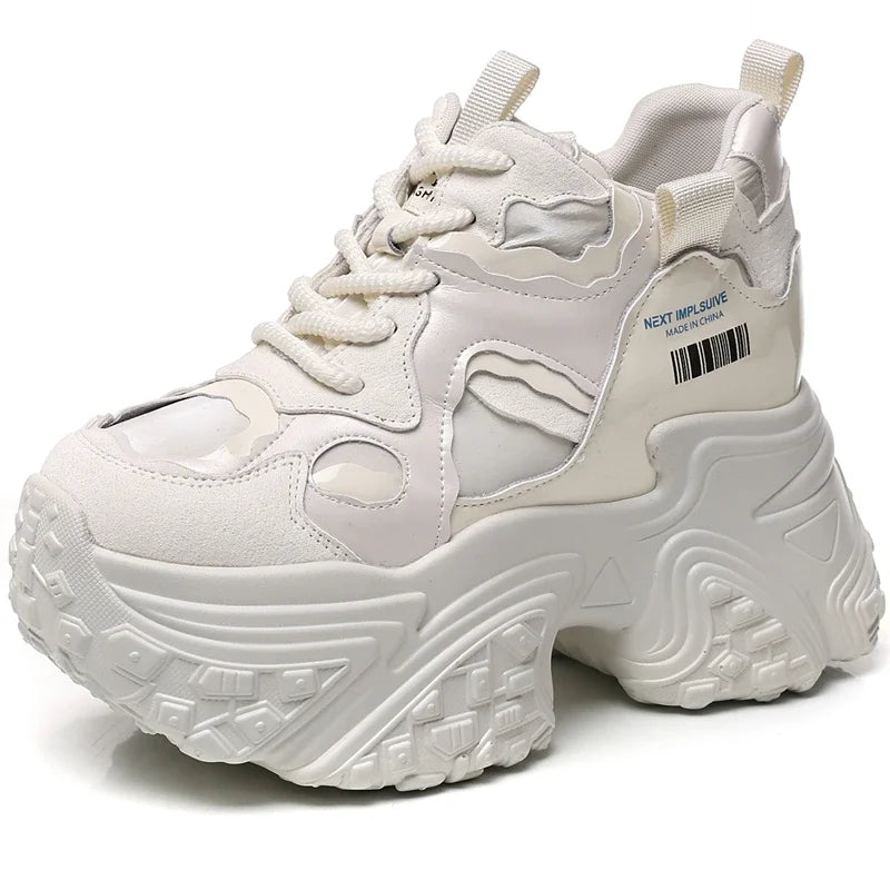 AUTUSPIN 10cm Hidden Wedges Platform Women Shoes Winter Autumn Retro Ins Popular Ladies Vulcanized Sneakers Female Size 34-39