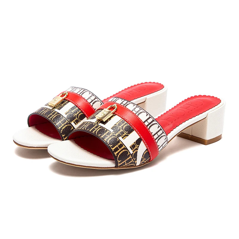 Middle Heel Slippers Luxury Brand Women's Shoes Retro Design 2025 Summer New