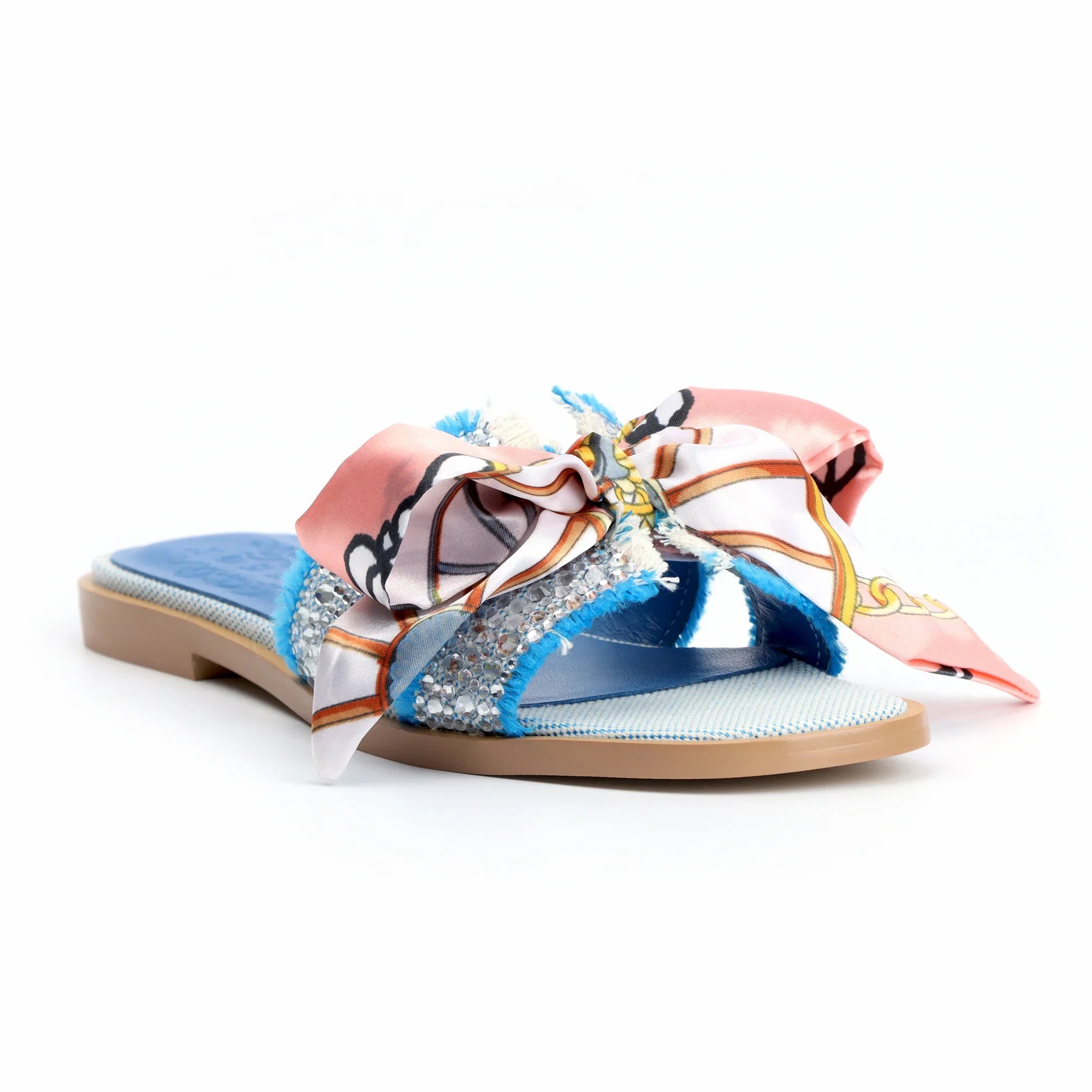Women's Blue Flat Sandals Luxury Band Slides Comfortable Slip On Leather Slide Sandals Sandals for Women Summer Sandals