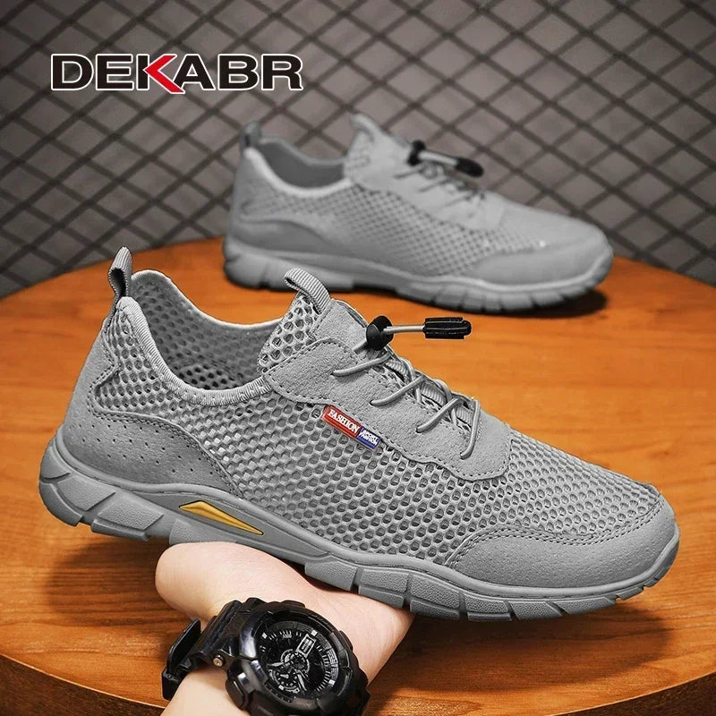 DEKABR Men's Shoes Genuine Leather Mesh Breathable Summer Fashion Lacing Comfortable Outdoor Lightweight Shoes For Men