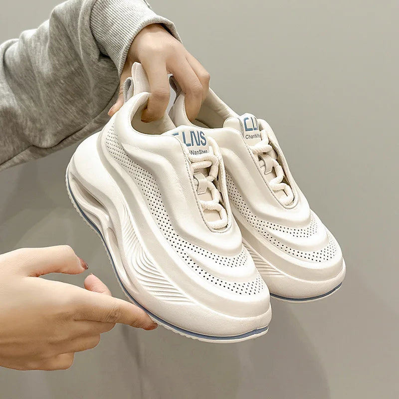 Fujin 5.5cm Synthetic Genuine Leather Spring Combat Autumn Women Vulcanize Ankle Platform Wedge Flats Chunky Sneakers Shoes