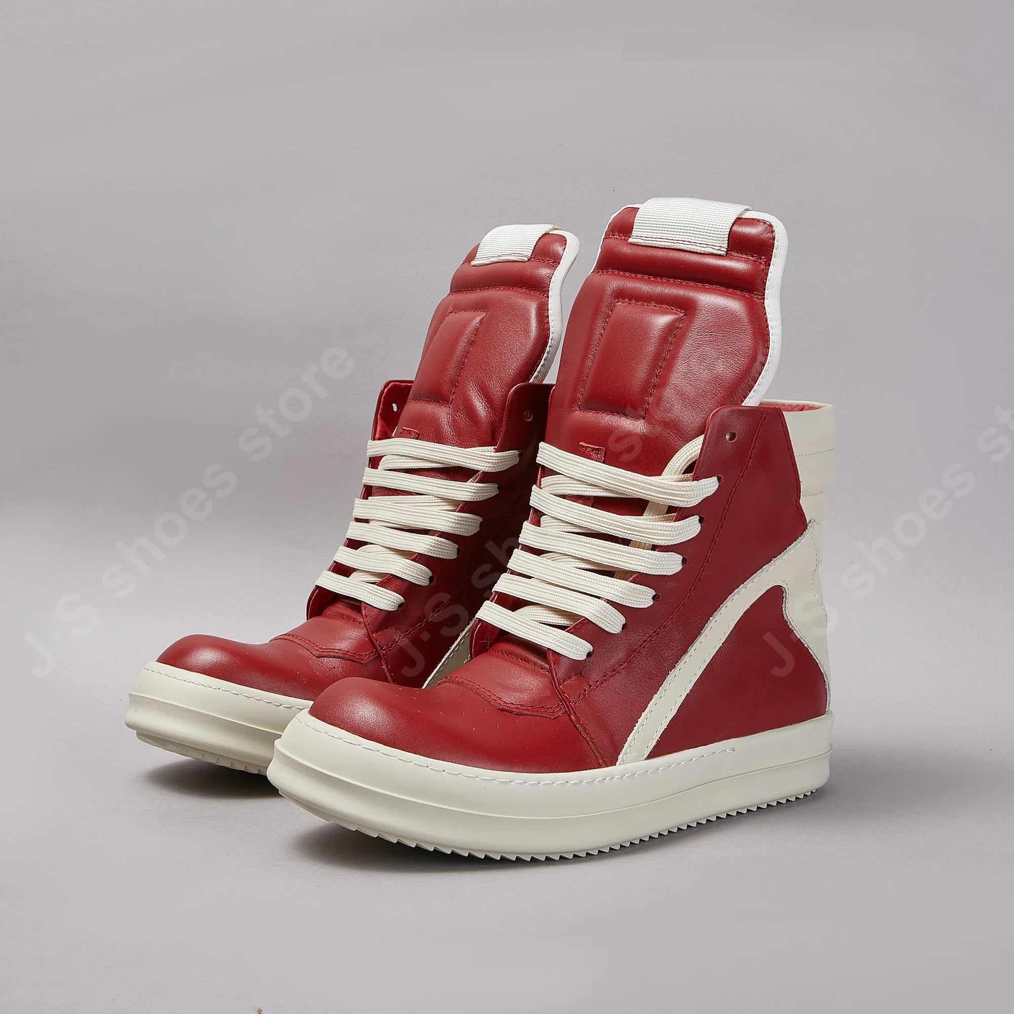 Ro Design Men Shoe Red Leather Ankle Boot Outoor Boots High Top Casual Shoe High Quality Zip Women Sneaker Flat Cowhide Sneakers