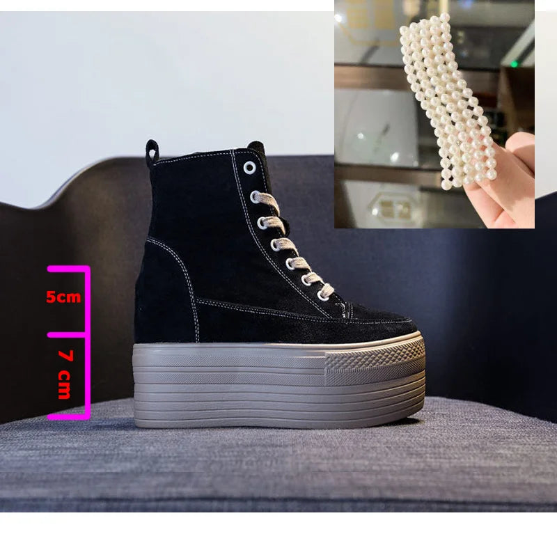 Fujin 12cm Suede Genuine Leather Platform Boots Women Female Spring Autumn Wedge Boots Women Winter Boots Ankle Shoes High Top