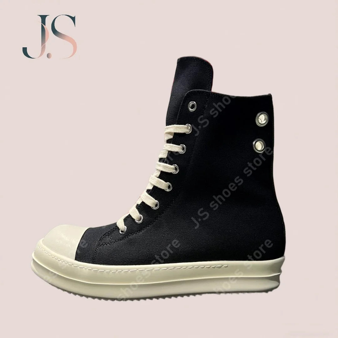 Ro Retro Classic Black Canvas High Top Shoes Boot Sneakers Men Shoe Metal Hole Zipper Women Ankle Boots Lace Up Casual Sneaker