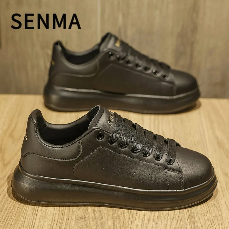 Senma Men's Shoes Couple Sports Casual White Board Shoes Men's Leather Soft Sole Height Increasing Versatile White Trendy Shoes