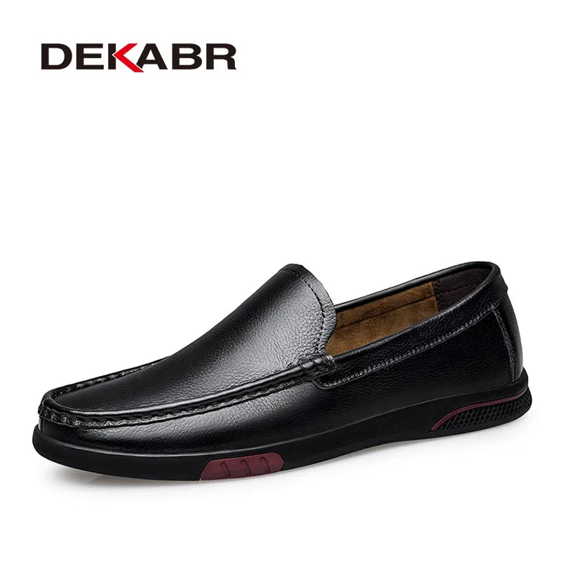DEKABR Brand Genuine Leather Leisure Loafer Fashion Breathable Driving Shoes Slip On Comfortable Flats Men Shoes Size 36-46