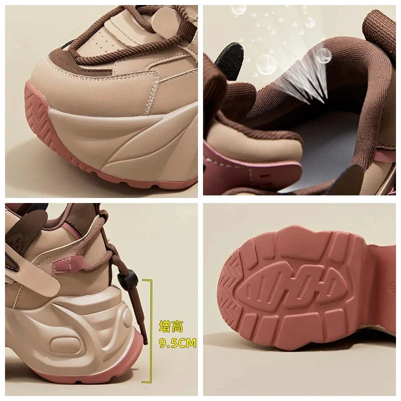 Fujin 9.5cm New Microfiber Genuine Leather Vulcanize High Brand Comfy Spring Autumn Platform Women Chunky Sneaker Loafer Shoes