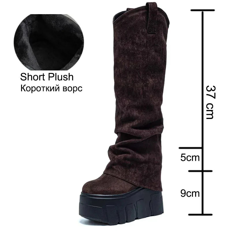Fujin 5 Inch 14cm Stretch Boots Short Ankle Boots for Women Knee High Platform Booties Wedge Heel Hidden Botas Autumn Winter