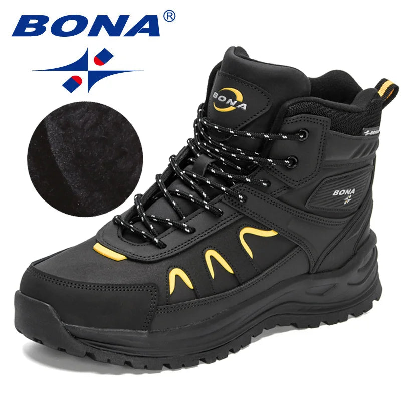 BONA 2023 New Designers High Top Hiking Shoes Men Anti-Slip Outdoor Climbing Trekking Shoes Man Tactical Plush Winter BootsBoots
