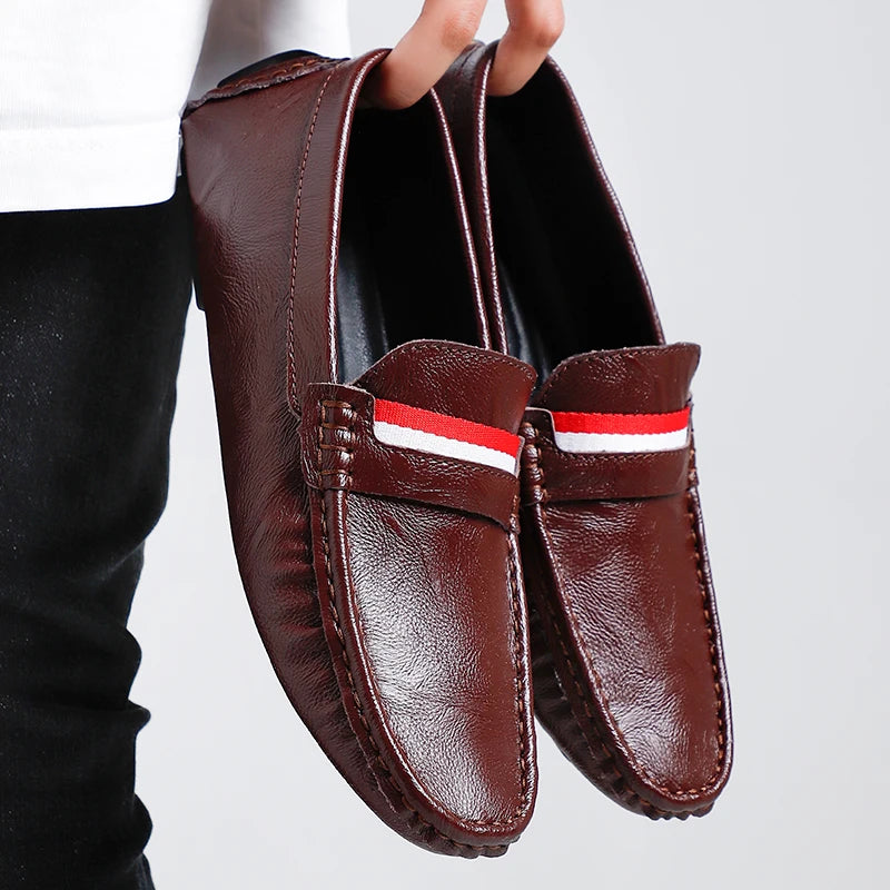 STRONGSHEN Men Shoes Slip on Flats Moccasins Mens Breathable Casual Leather Shoes Luxury Brand Loafers Driving Shoes for Men