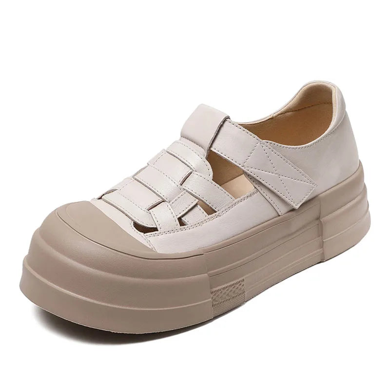 DRKANOL 2025 Fashion Genuine Leather Chunky Platform Shoes Summer Woven Hollow Breathable Thick Bottom Loafer Casual Roman Shoes