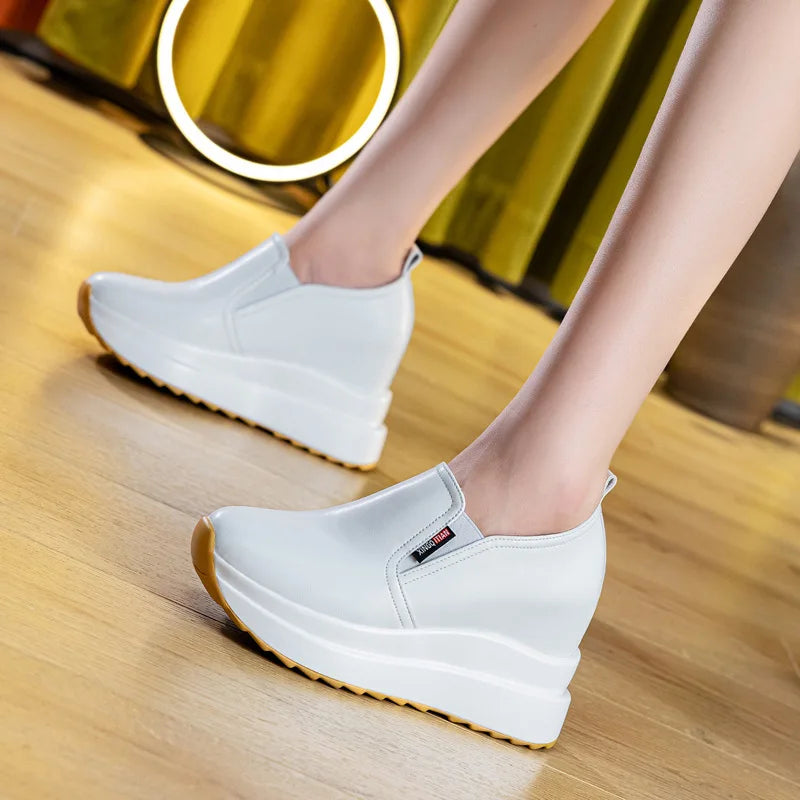 Fujin 10cm Women Summer Breathable Casual Sandals Platform Wedge Fashion Ins White Genuine Leather Chunky Sneaker Hollow Shoes