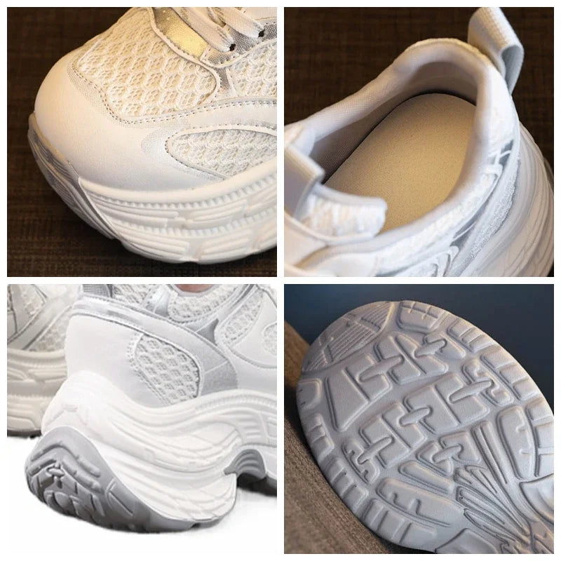 Koznoy 10.5cm Air Mesh Microfiber Leather Vulcanize Casual Women Summer Platform Sneakers Breathable High Brand Ladies Shoes