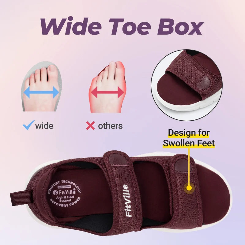 FitVille Women'S Diabetic Wide Sandals With Arch Support Adjustable Straps Lightweight Casual Women Flat Shoes