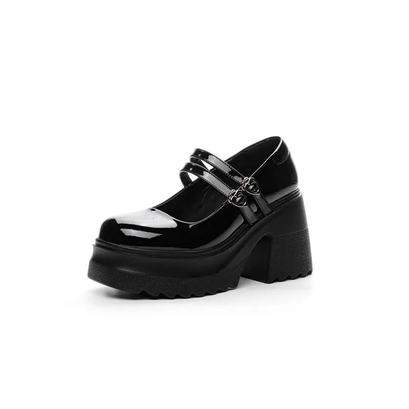 AUTUSPIN 10cm Mary Jane Women Pumps Fashion Platform Thick High Heels Spring Autumn Japanese Style Patent Split Leather Shoes
