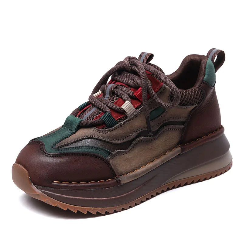 DRKANOL Fashion Women Casual Sneakers Spring Autumn Mixed Colors Genuine Cow Leather Thick Sole Chunky Platform Retro Shoes Lady