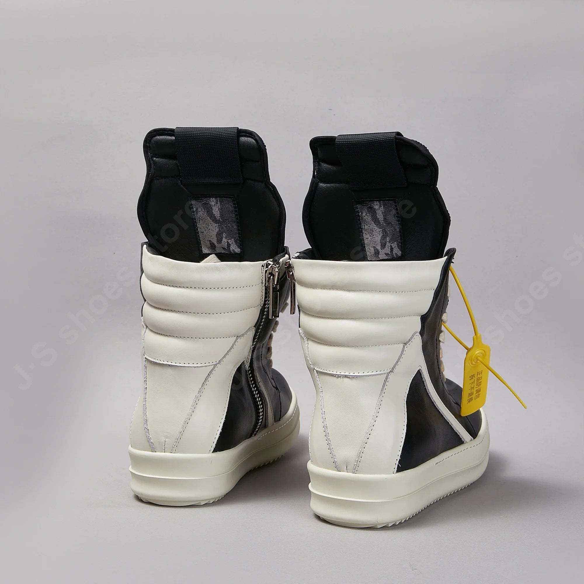 R-o Men Shoe Brand Sneaker Black Leather Ankle Boot High Top Casual Shoes Women Boots Zipper Lace Up Thick Sole Sneakers