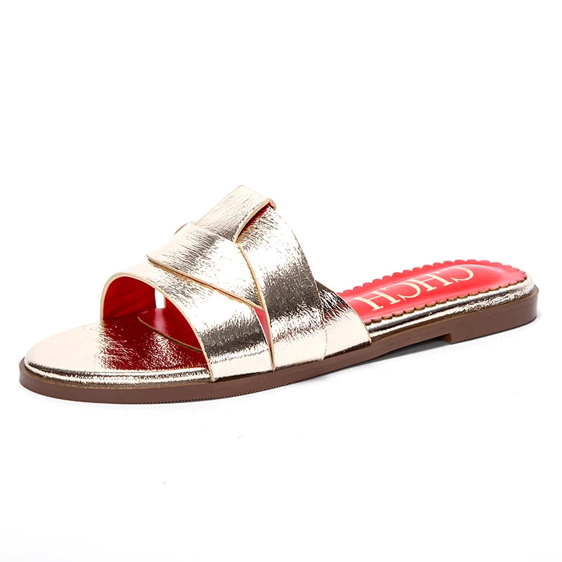 Women's Slippers PU Material Outdoor Flat Bottom Beach Tourism Summer Women's Slippers luxury brand 2024 summer