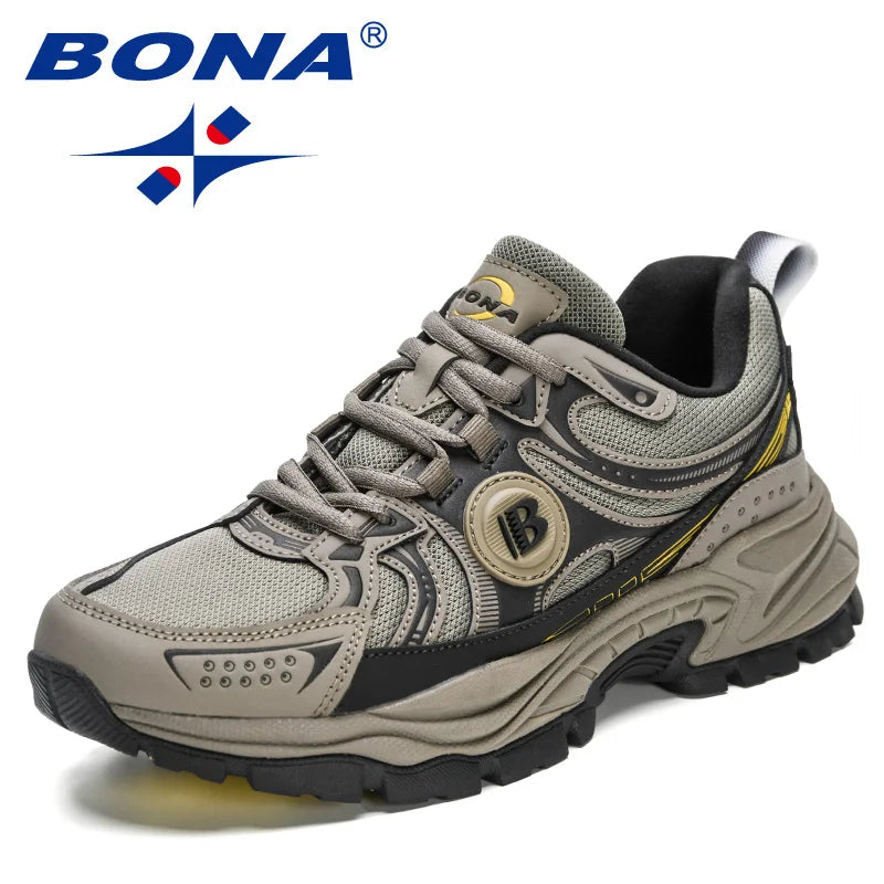BONA  New Designers Action Leather Mesh Jogging Shoes Men Breathable Running Shoes Walking Sports Sneakers Athletic Trainers