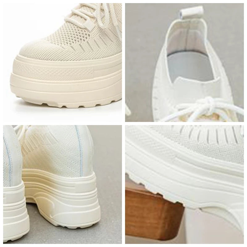 Fujin 11cm Air Mesh Sock Knitted Platform Wedge Flats Hollow Chunky Sneaker Breathable Comfy Women Sandals Slides Summer Shoes