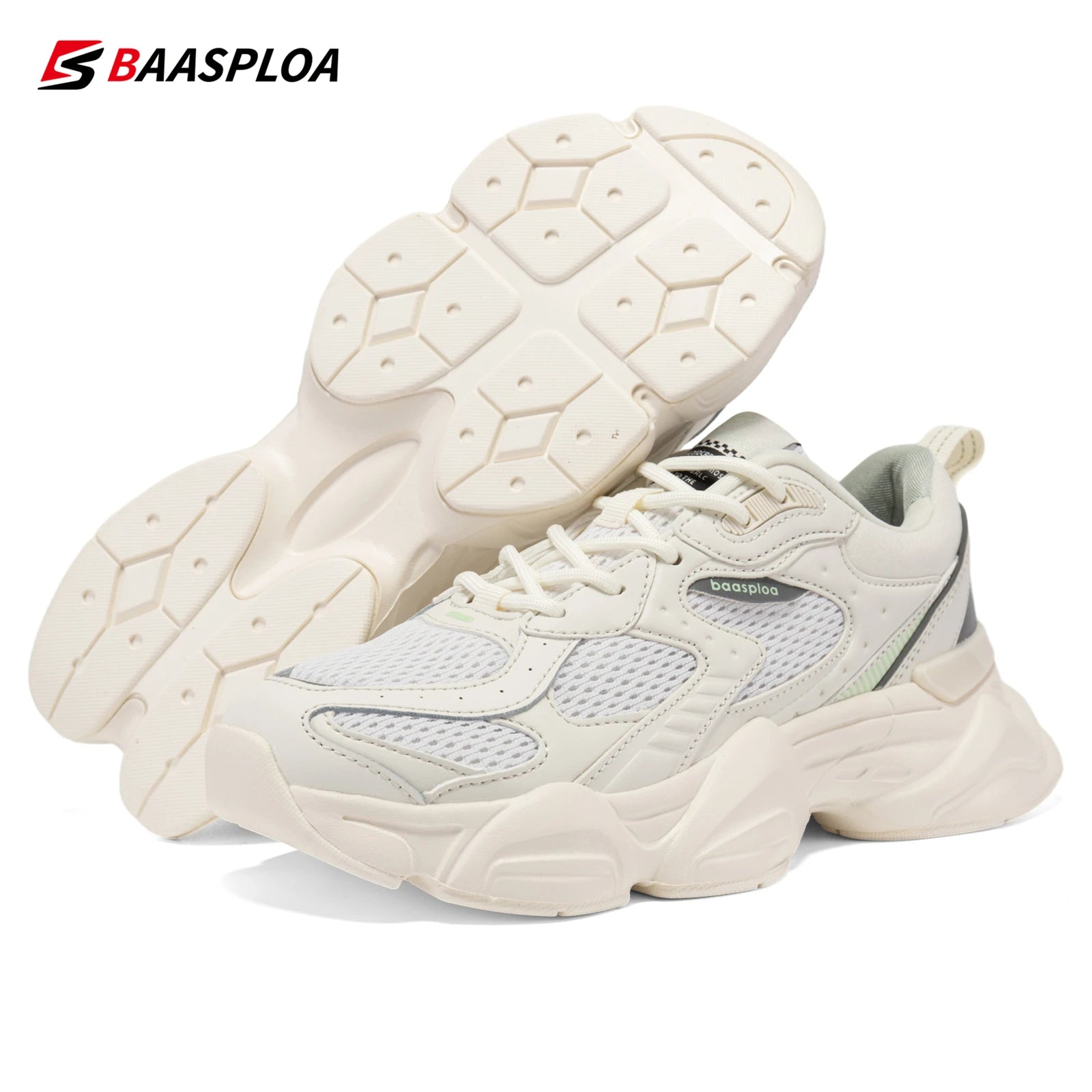 Baasploa Women Walking Shoes Fashion Leather Sneakers Lace Up Outdoor Shoe Antiskid Sport Tennis Lightweight Female Running Shoe