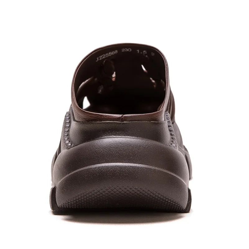 DRKANOL Women Slippers Summer 7cm Height Increasing Wedges Platform Slippers Woven Genuine Cow Leather Outside Casual Slides