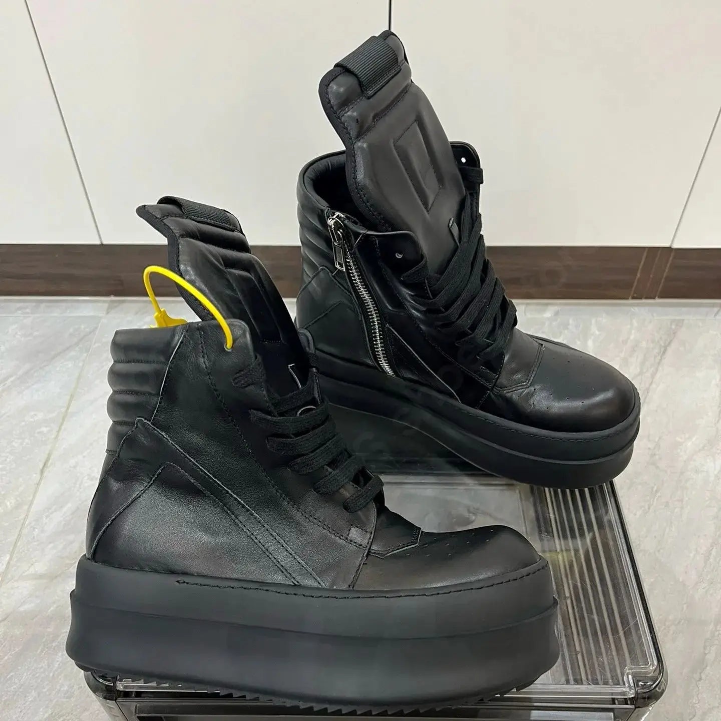 R-o Designer Men Shoe Women Sneaker High Top Shoes Black Leather Boots Luxury Casual Sneakers Zipper 6cm Thick Sole Ankle Boot