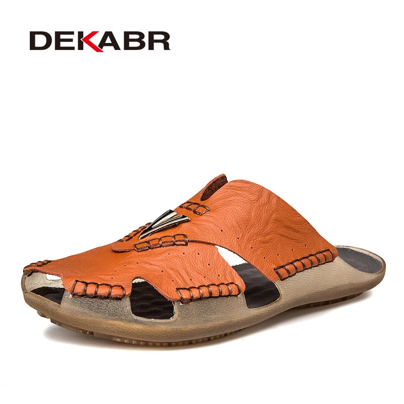 DEKABR British Style Sandals Men Simple Quality Leather Non-Slip Wear-Resistant Hand-Sewn Business Casual Office