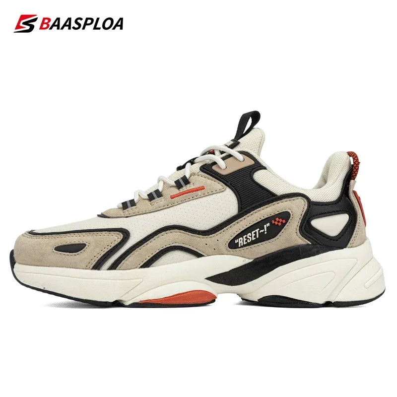 Baasploa Men Running Shoes New Lightweight Designer Leather Casual Sneakers Male Outdoor Non Slip Lace Up Tennis Sports Shoes