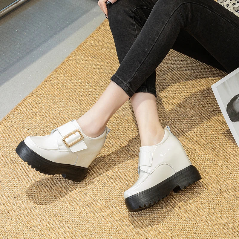 Fujin 11cm Genuine Leather Fashion Walking Height Increasing Loafers Ladies Casual Platform Wedge Women Slip on Shoes Slippers