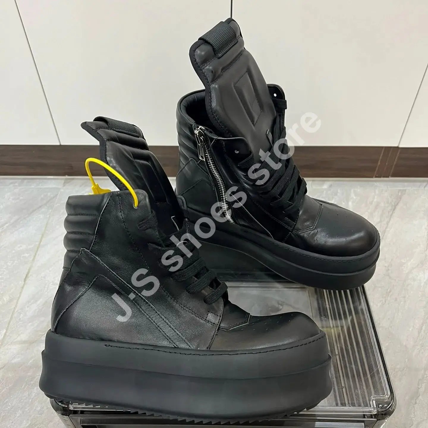 R-o Designer Men Shoe Women Sneaker High Top Shoes Black Leather Boots Luxury Casual Sneakers Zipper 6cm Thick Sole Ankle Boot