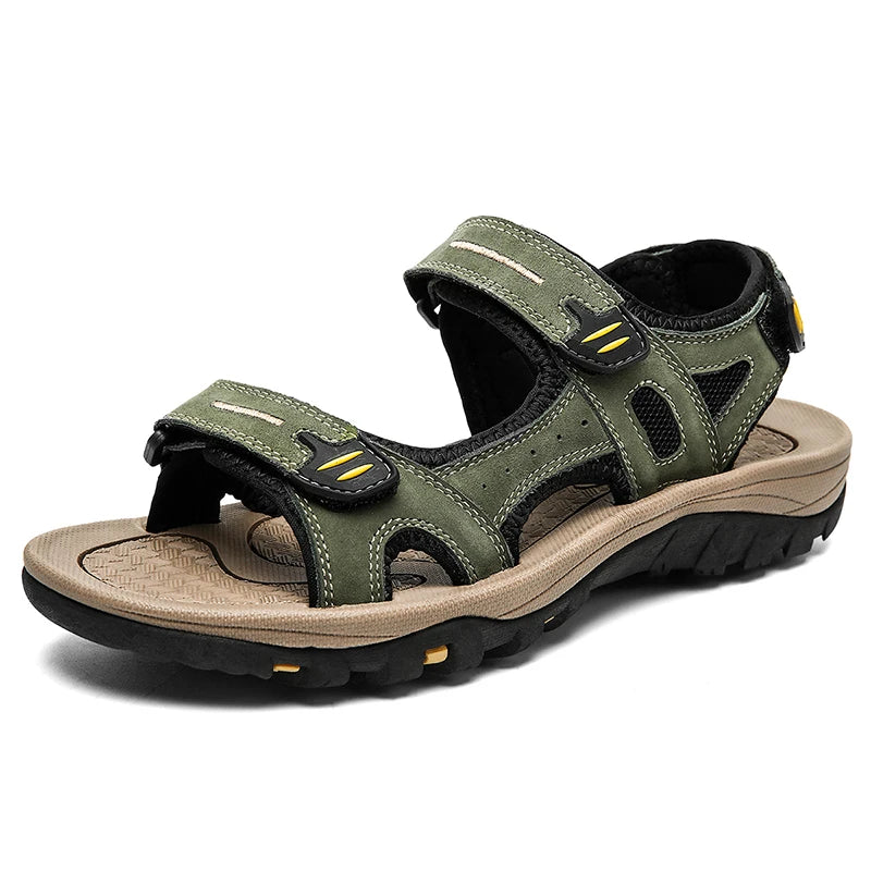 Sandales d'été en cuir véritable pour hommes, nouvelles sandales grande taille pour hommes, chaussures d'extérieur décontractées pour hommes, sandales tendance, pantoufles, grandes tailles 38-48