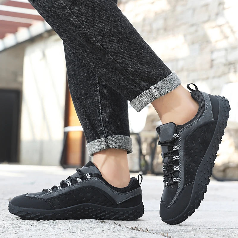 ﻿ Men Hiking Shoes Luxury Designer Climbing Trekking Sneakers for Men Leather Outdoor Couple Sports Work Man Shoes Plus Size 48