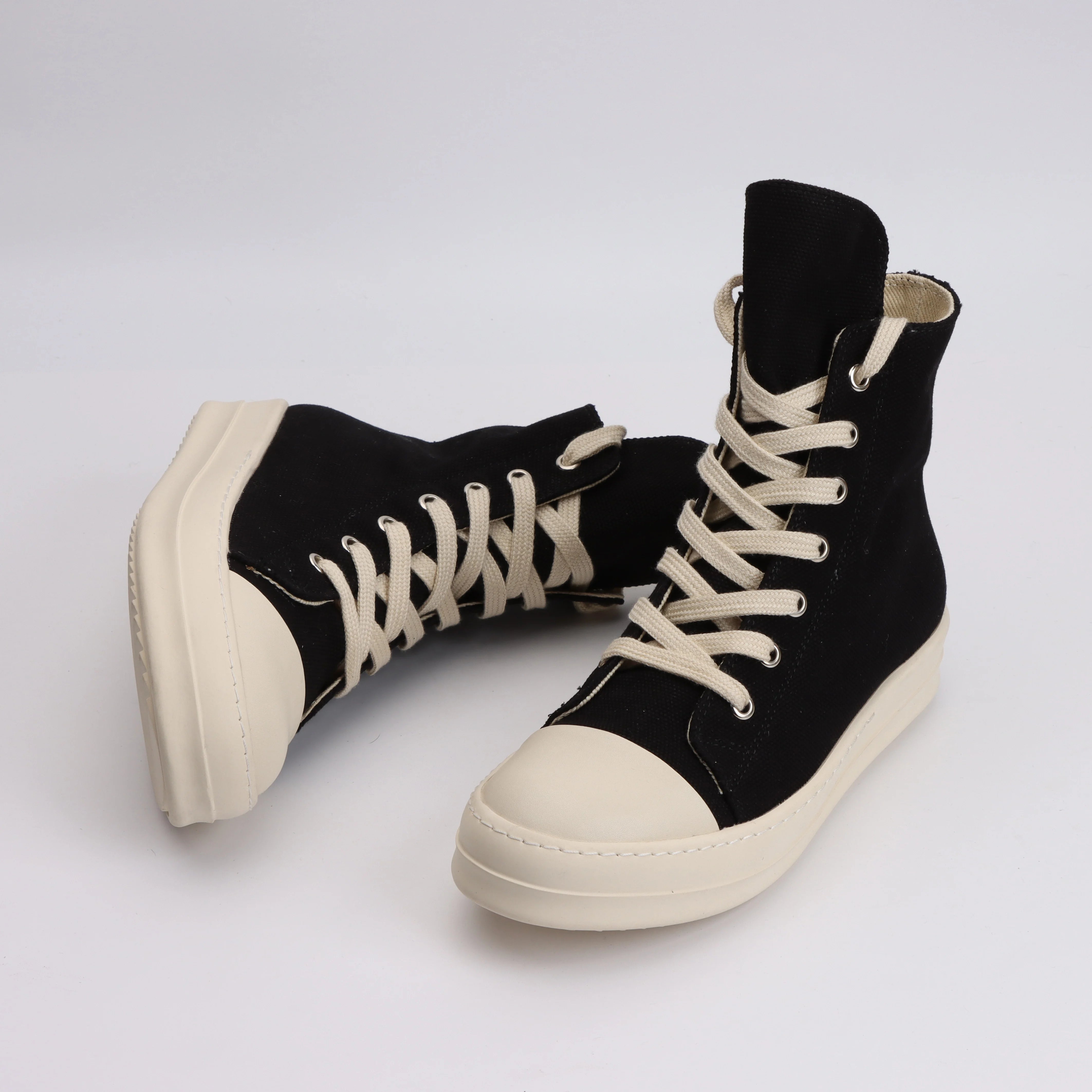 Ricks Genious Black Suede Leather High Top Owens Quality Shoe Women Sneaker Casual Jumbo Lace Designer boots & Shoes