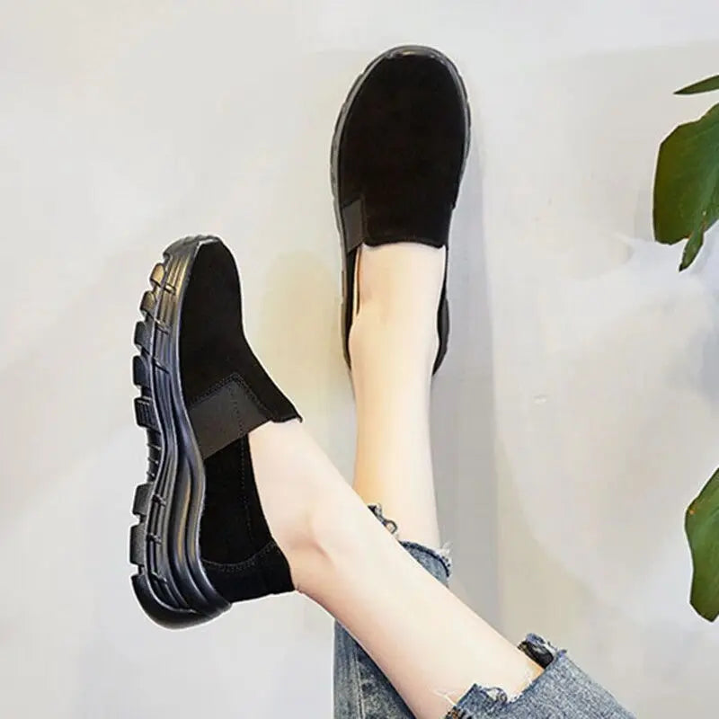 WOIZGIC Chaussures plates pour femmes, mocassins en cuir véritable, en daim de vache, antidérapantes, respirantes et vulcanisées