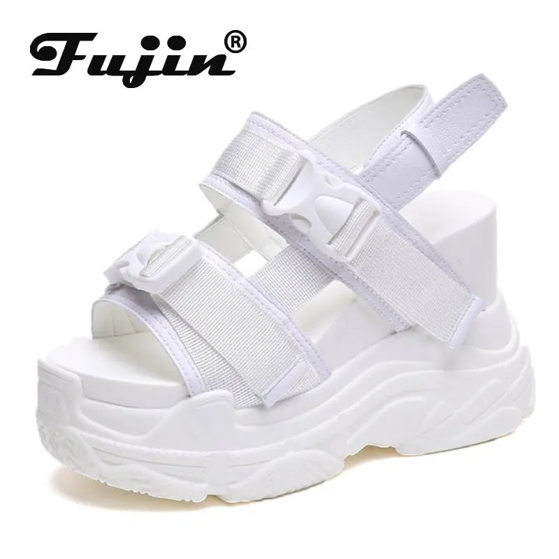 Fujin 12cm High Heeled Sandals Female Slides Shoes Thick Bottom Summer 2024 New Women's Shoes Wedge with Open Toe Platform Shoes