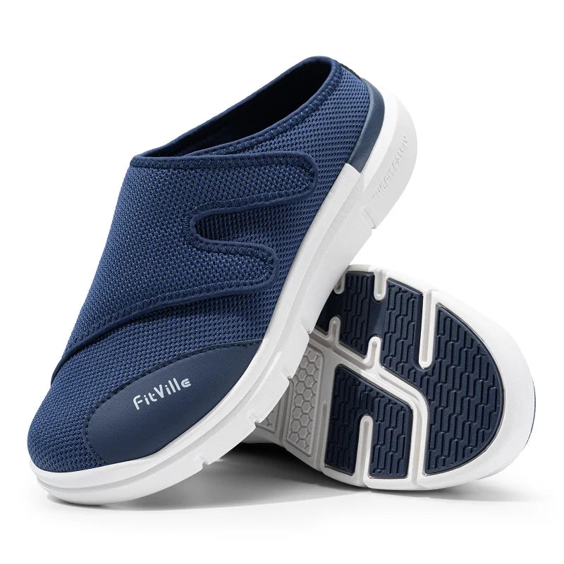FitVille Men'S Half Slippers Diabetic Shoes Extra Wide 4E Adjustable Lightweight Casual Shoe For Swollen Feet Plantar Fasciitis