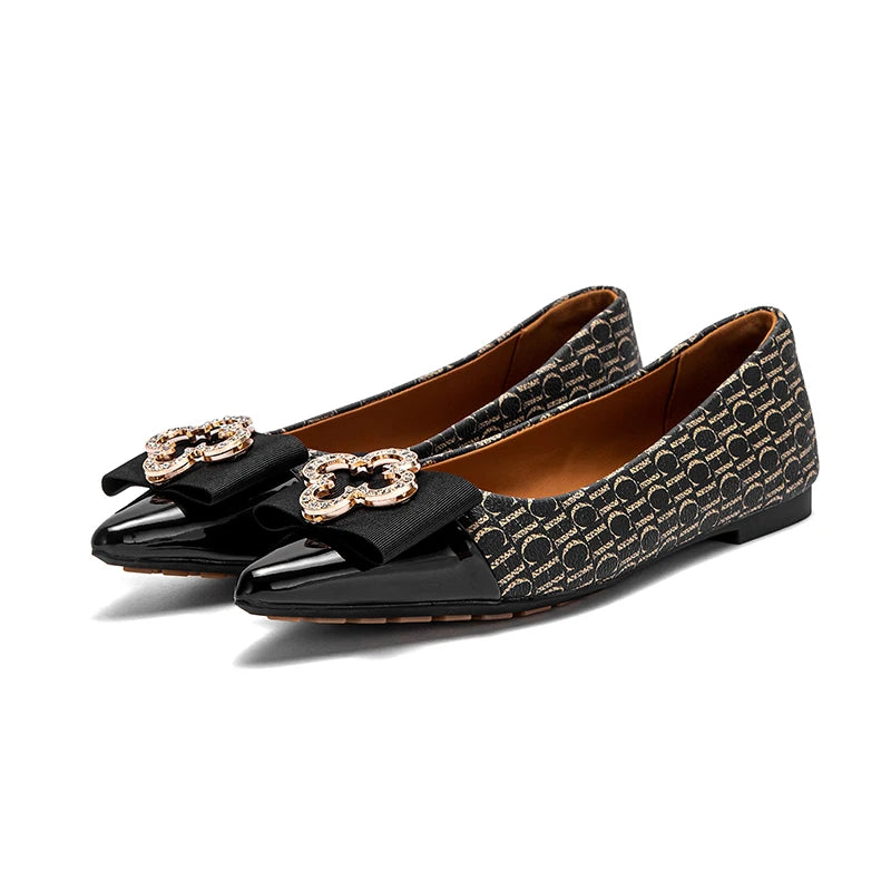 Woman shoes Flat Lazy One Foot Stirrup Leather Loafers Pointy Toe Bowknot Luxury Brand New