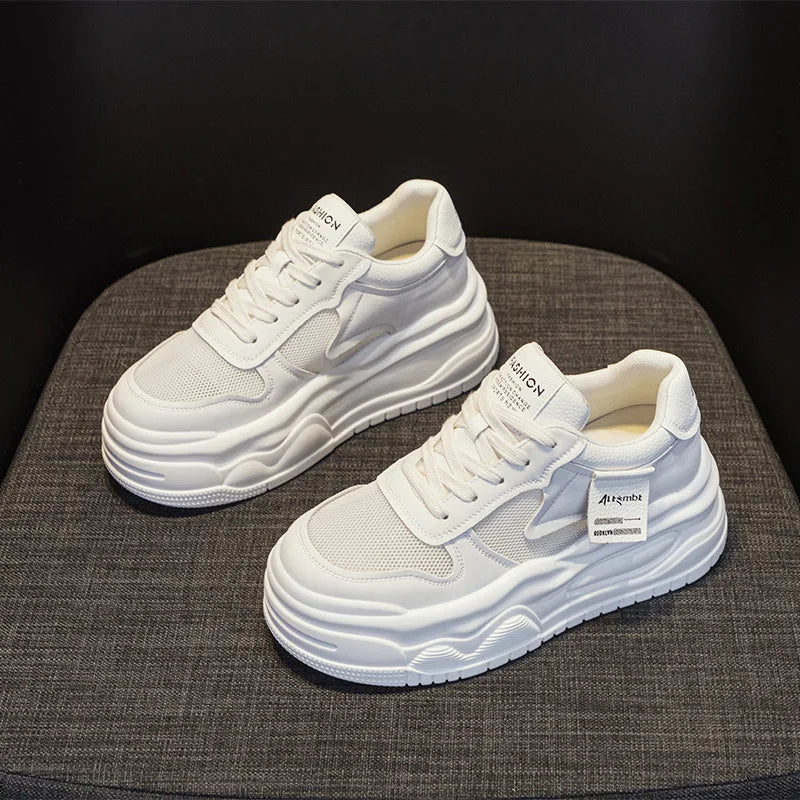 Fujin 7.5cm Women Cow Genuine Leather Spring Autumn Chunky Sneaker Ankle Microfiber Platform Wedge Vulcanize Ankle Booties Shoes