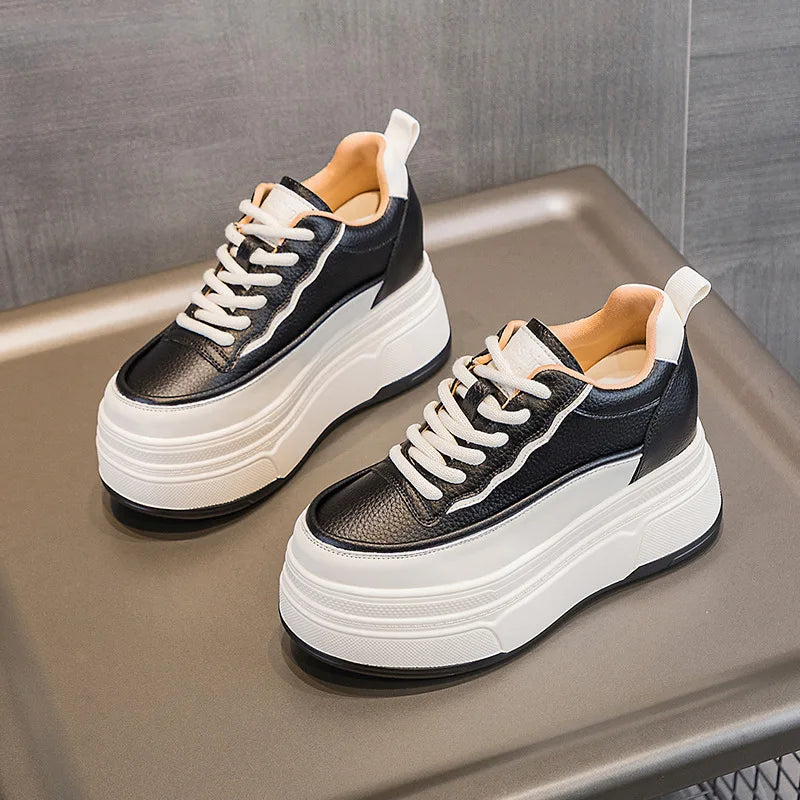 Fujin 9cm Women Platform Wedge Casual Autumn Cow Genuine Leather Woman Firm Ergonomic Ankle Boots Chunky Sneakers Spring Shoes