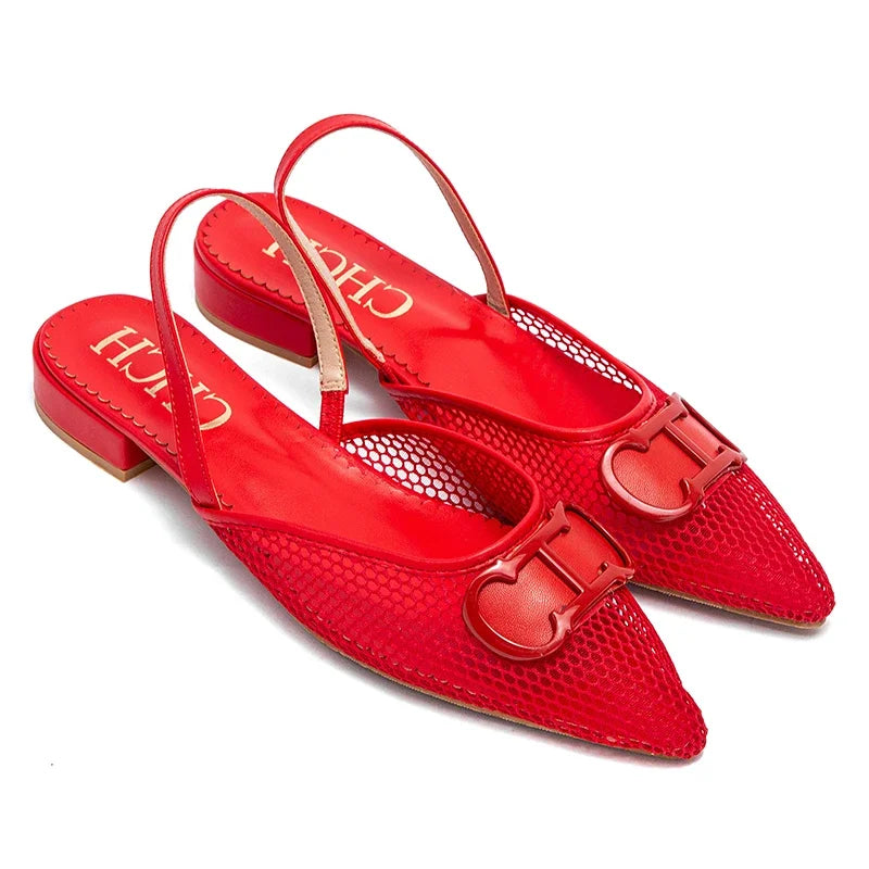 Women's Shoes Fashion Classic Pointed Design Female Commuting Flat Shoes Summer Popular Hollow Design Ladies Low Heel Shoes
