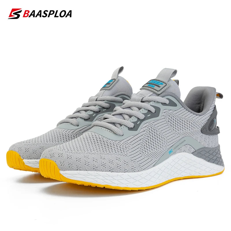 Baasploa Men Sneakers New Fashion Mesh Breathable Tennis Male Casual Running Shoes Non-Slip Knit Lightweight Walking Shoes