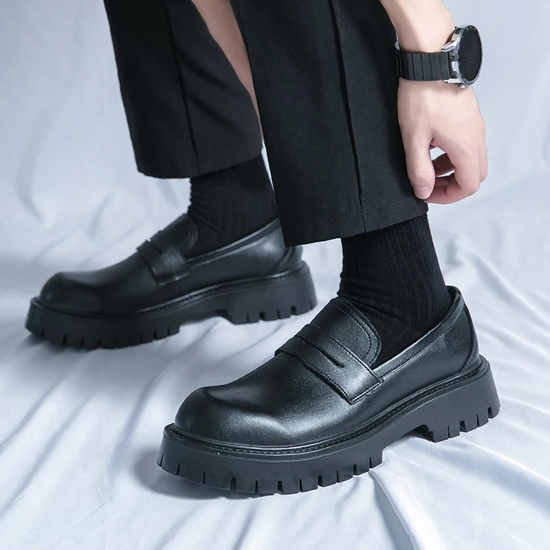 STRONGSHEN Men Leather Shoes Platform Casual Slip on Dress Casual Fashion Business Formal Wedding Shoes Outdoor Tenis Masculino