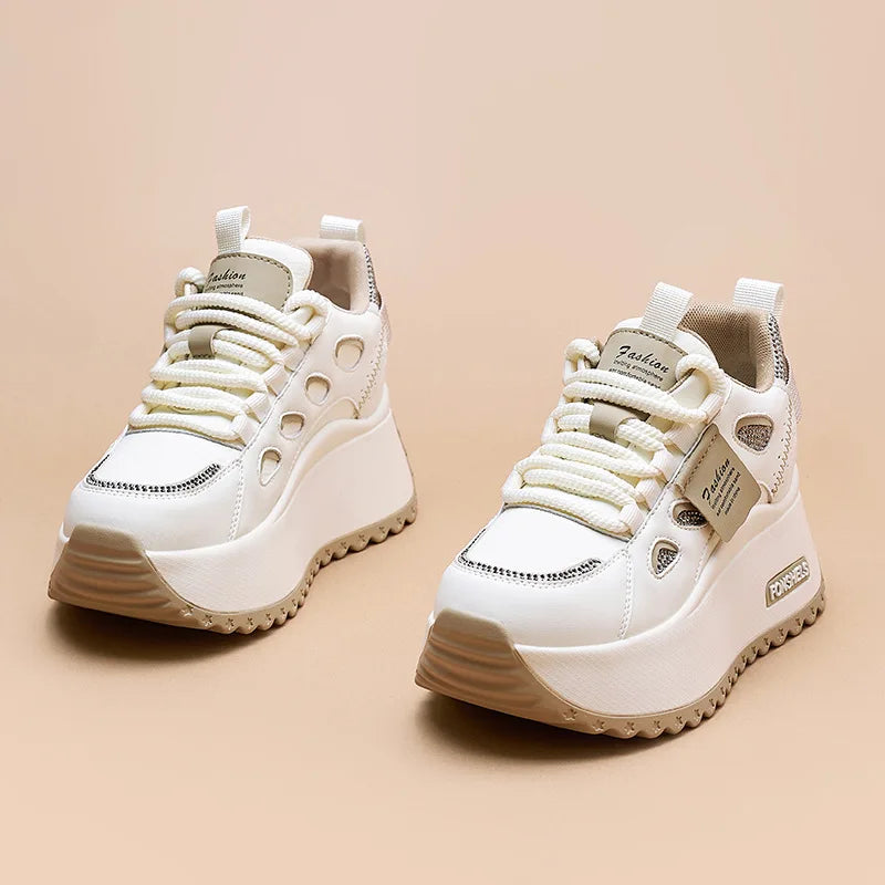 Fujin 3 inch 7cm Genuine Leather Comfy Breathable Hidden Heel Flats Skate Board Platform Wedge Sneakers Vulcanized Chunky Shoes