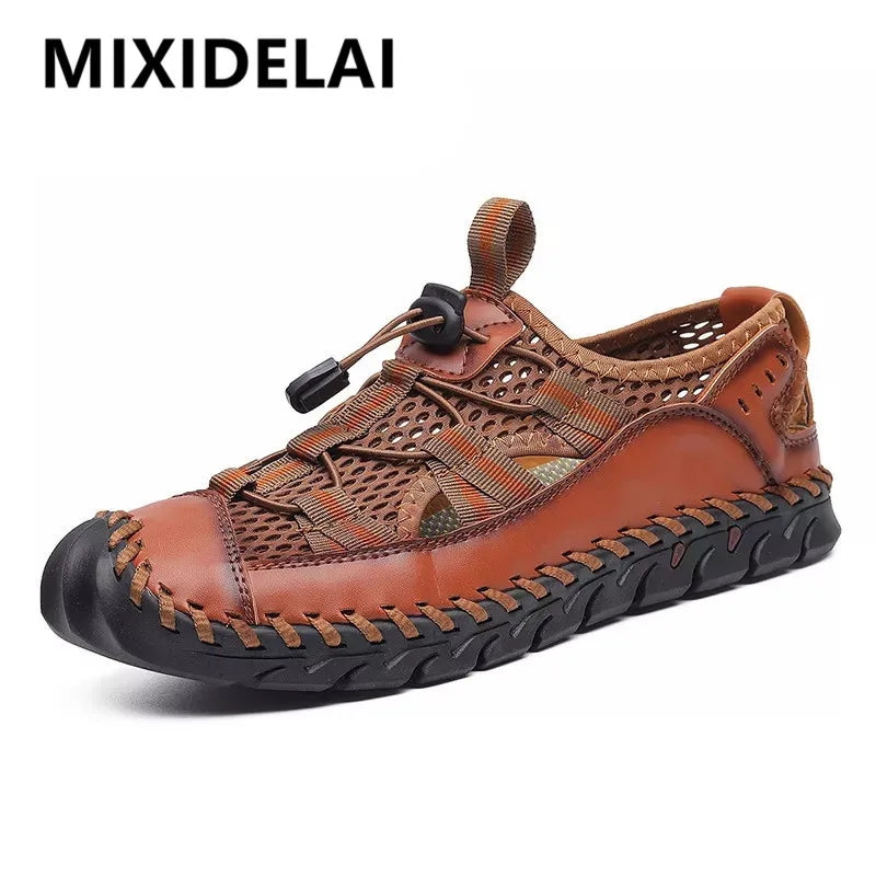 Sandales d'été respirantes pour hommes, sandales romaines tendance, faites à la main, en maille, chaussures décontractées pour hommes, plateforme, sandales de plage pour hommes